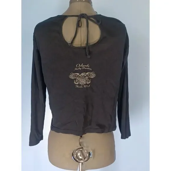 Vintage Women's Harley Davidson Logo Long Sleeve Black Shirt With Tie Back - Picture 3 of 10